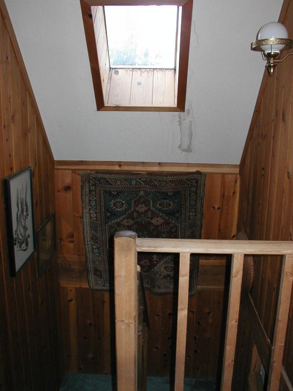 The skylight over the stairway, looking down from upstairs